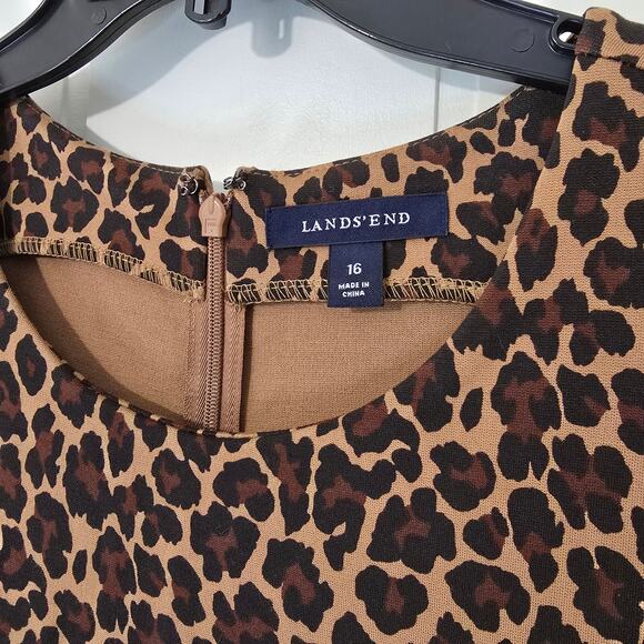 Lands' End Leopard Sheath Dress Sleeveless Stretch Knit Office Size 16 - Picture 3 of 9